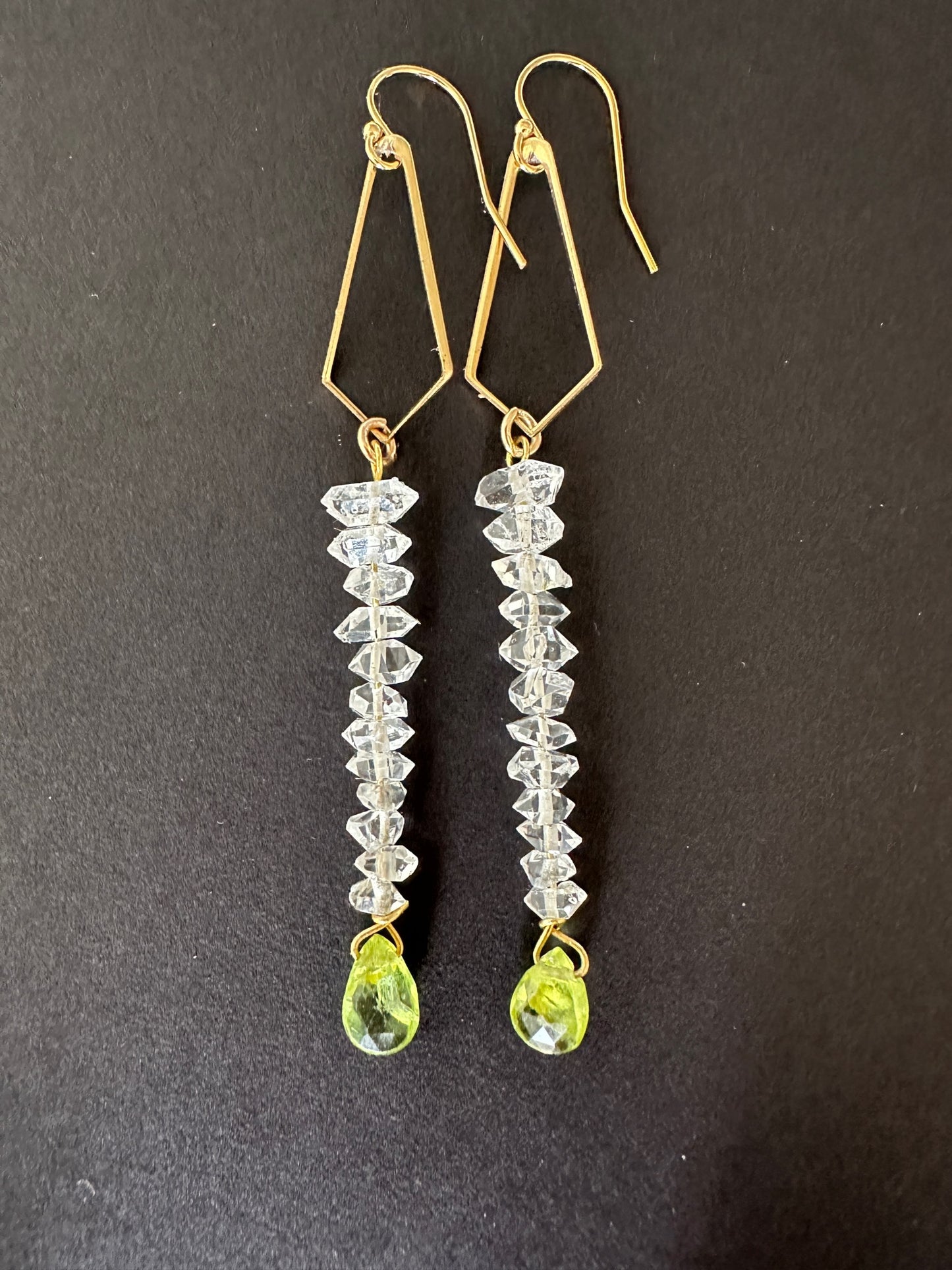 032. Twelve Herkimer diamonds, peridot drop earrings