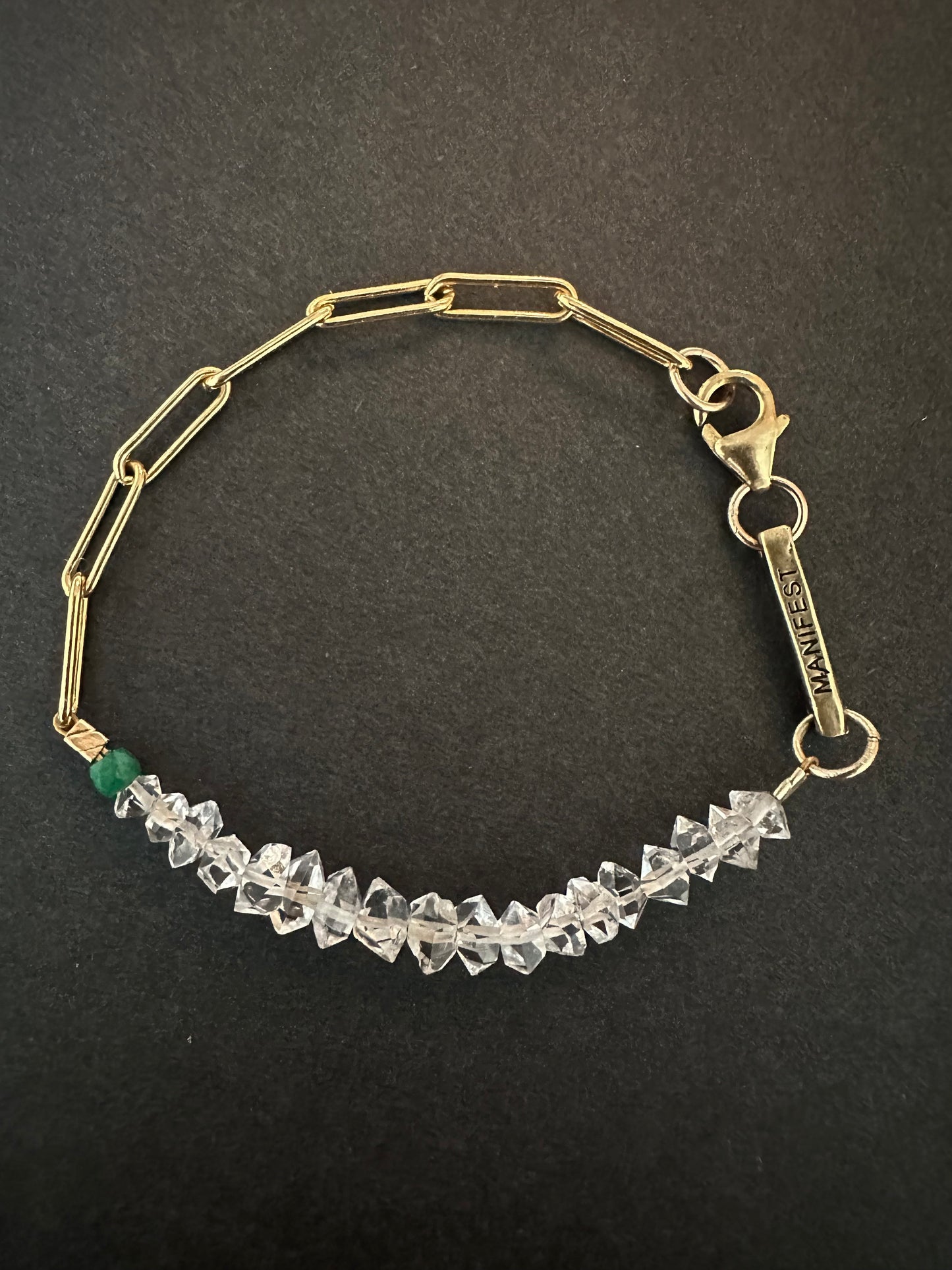 045. Single Emerald, Twenty-four Herkimer Diamonds Bracelet