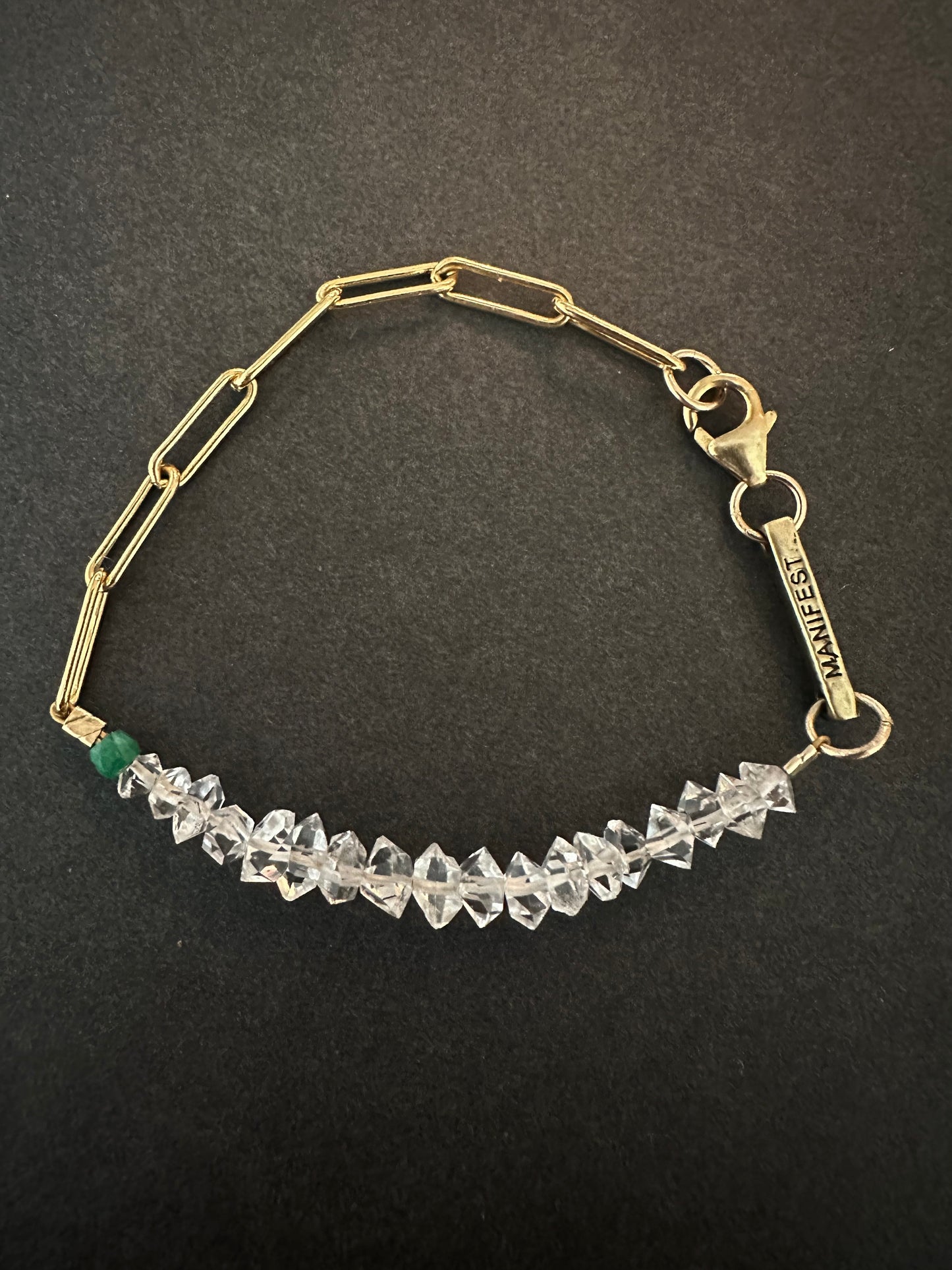 045. Single Emerald, Twenty-four Herkimer Diamonds Bracelet