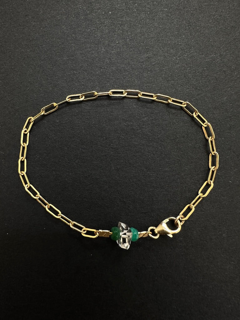 049. Single Herkimer Diamond with Two Emeralds Bracelet