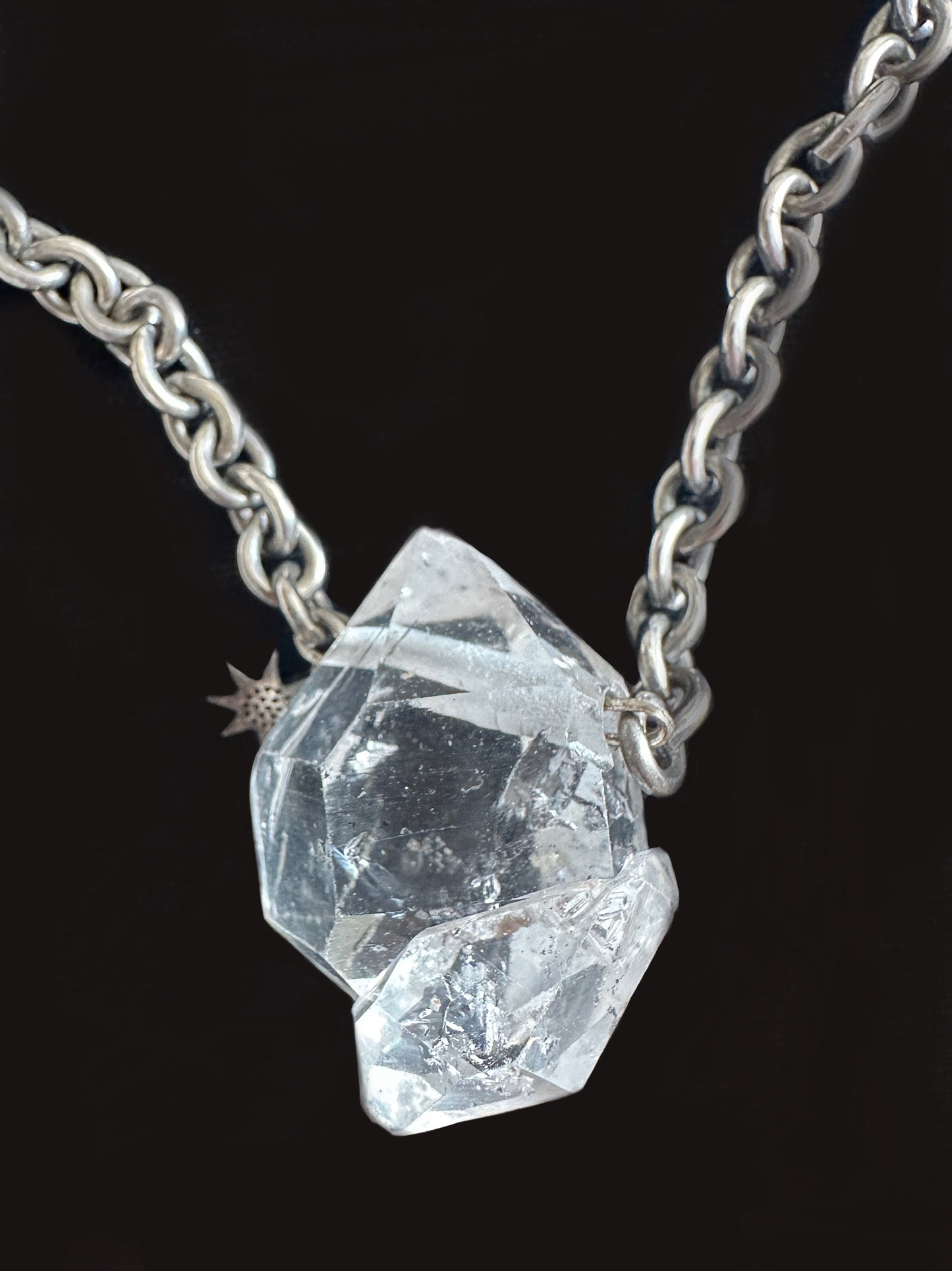 057. Collector's Incredibly Clear Tibetan Quartz Crystal Necklace with Black Diamond Star