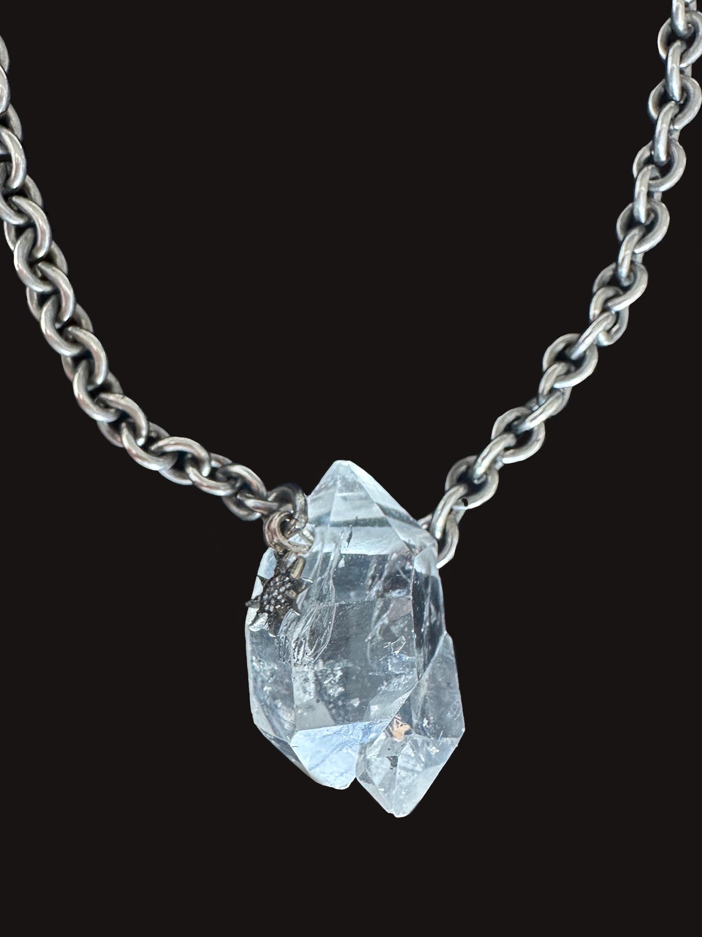 057. Collector's Incredibly Clear Tibetan Quartz Crystal Necklace with Black Diamond Star