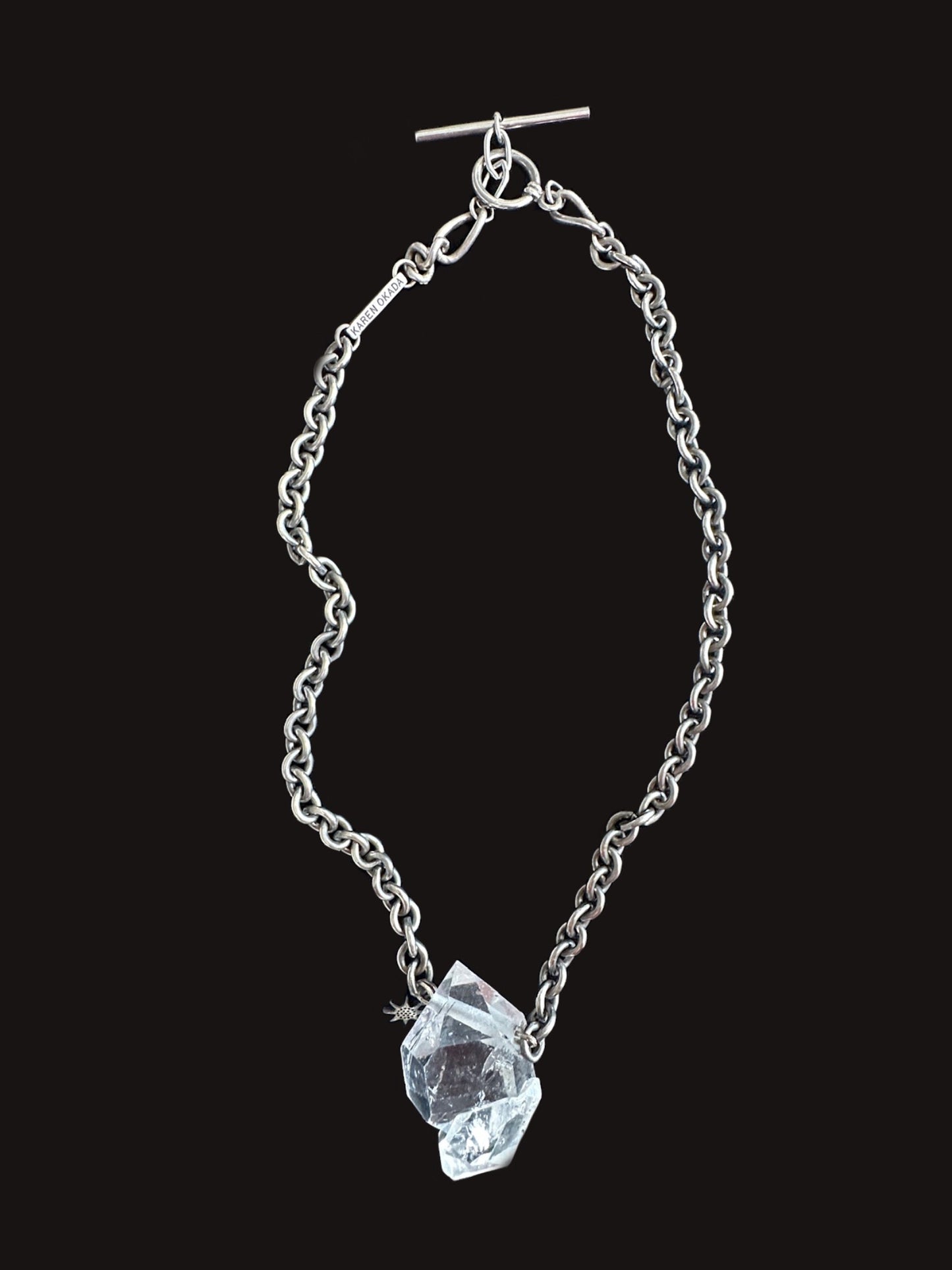 057. Collector's Incredibly Clear Tibetan Quartz Crystal Necklace with Black Diamond Star