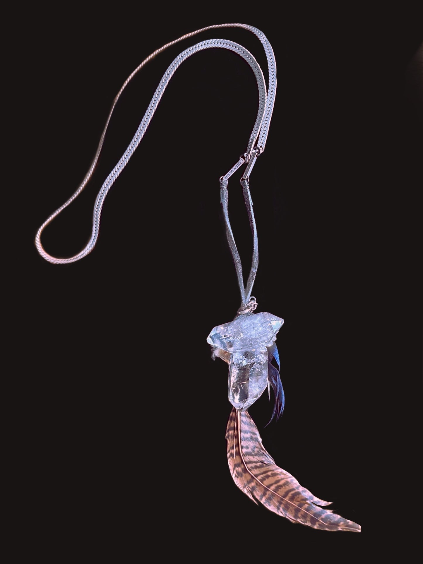 055. Rare Collector's Tibetan Crystal on Vintage Sterling Silver Chain with Leather Accent
