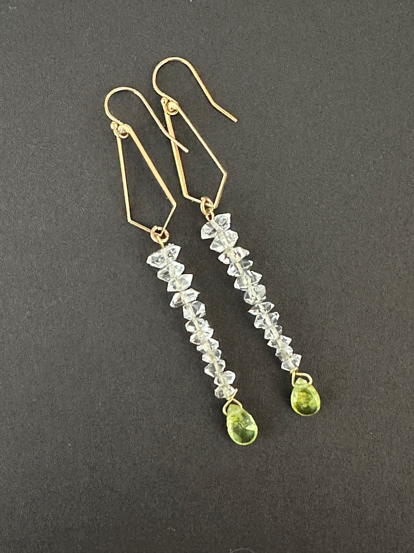 032. Twelve Herkimer diamonds, peridot drop earrings