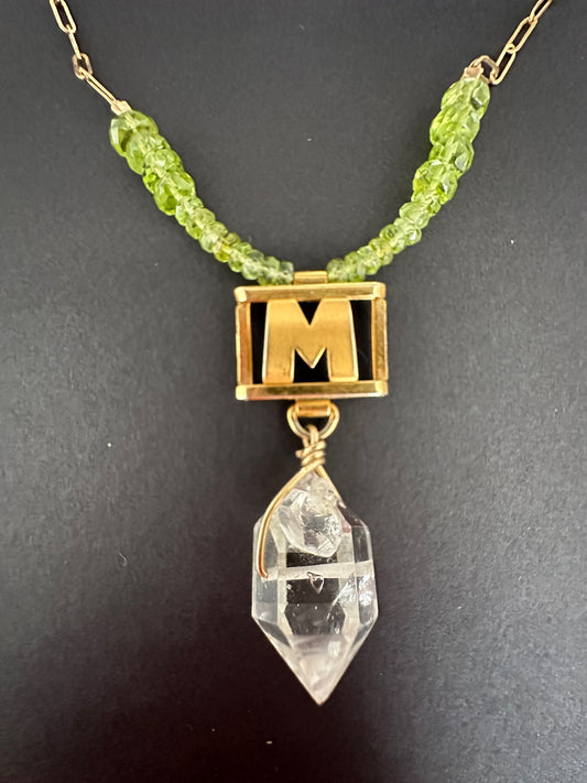 015. “M” Herkimer diamond necklace.