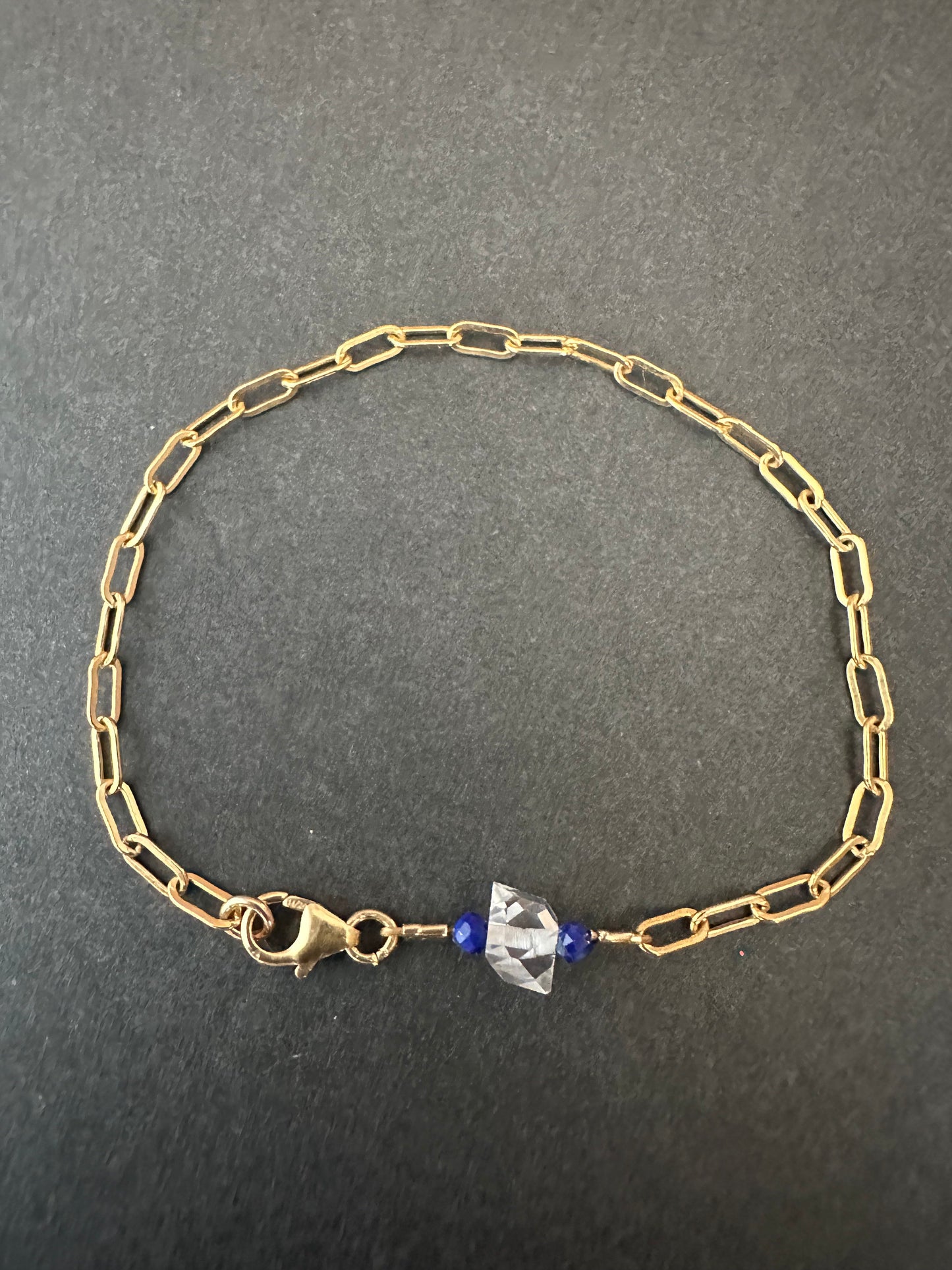 051. Single Herkimer Diamond with Two Sapphires Bracelet