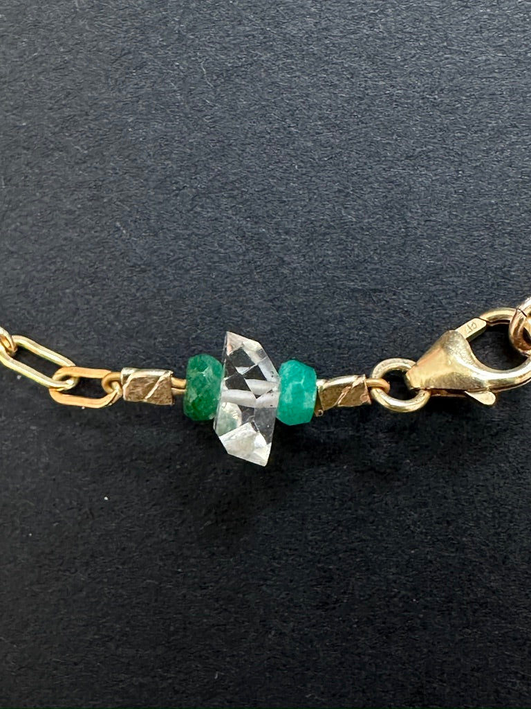 049. Single Herkimer Diamond with Two Emeralds Bracelet