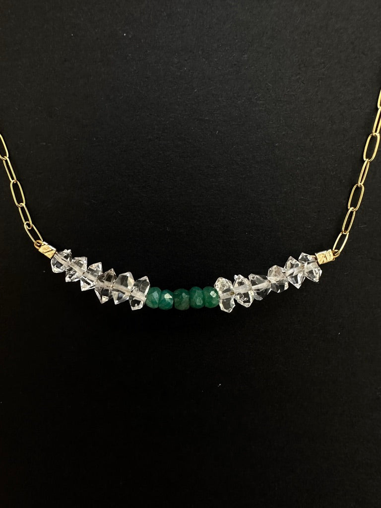 050. Twelve Herkimer Diamonds and Five Emeralds Necklace