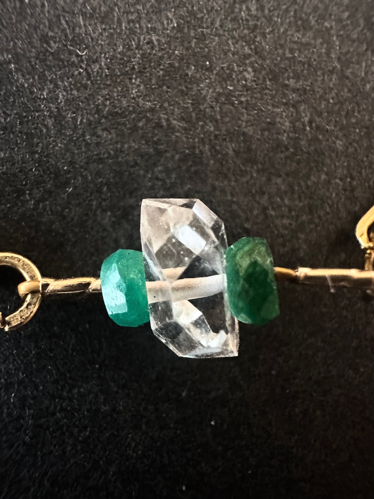 049. Single Herkimer Diamond with Two Emeralds Bracelet