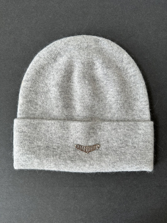 029. Sterling Silver "MANIFEST” Cashmere Beanie in gray